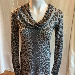 LAST DAY! Cache Leopard Print Glittery Cowl-Neck Sweater